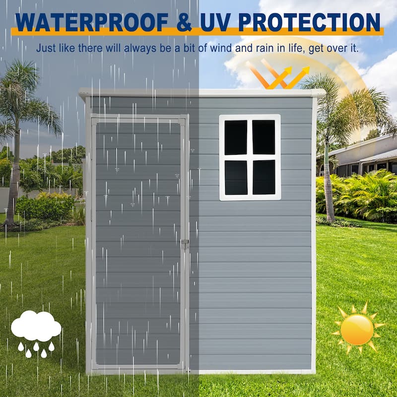 5 ft x 3 ft All-Weather Outdoor Plastic Storage Shed w/Floor & Window