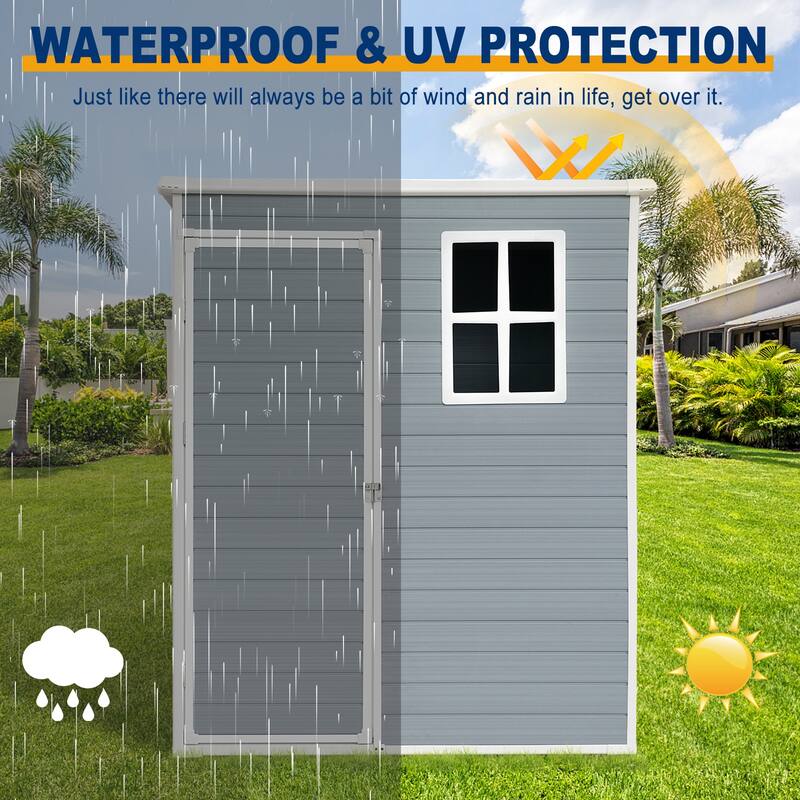 5ft x 3ft Resin Outdoor Storage Shed – Plastic Garden Shed with Floor & Lockable Door