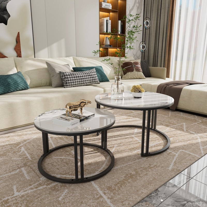 Nesting Round Sintered Stone Coffee Table Jade Ice White - Jade Ice White