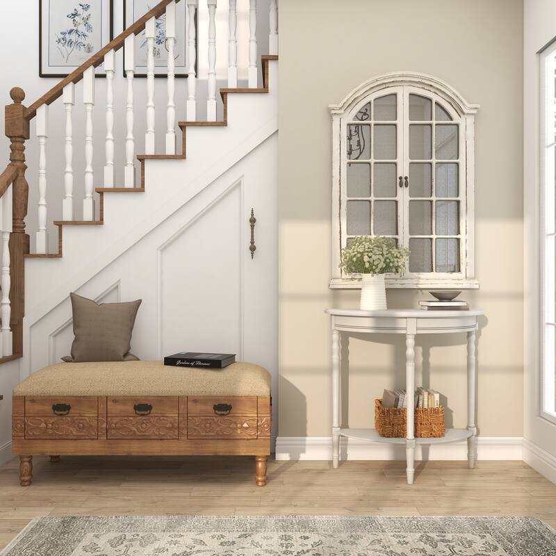 Light Gray Wood Half Moon 1 Shelf Console Table