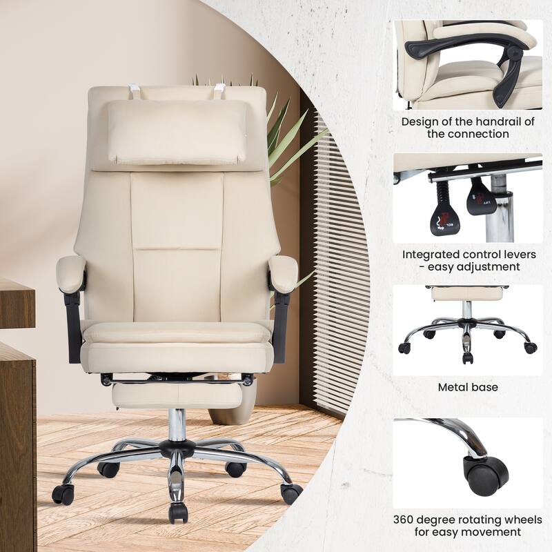 Velvet Desk Chair Executive Office Chair with Lumbar Support, Removable Headrest, Retractable Footrest, for Home and Office