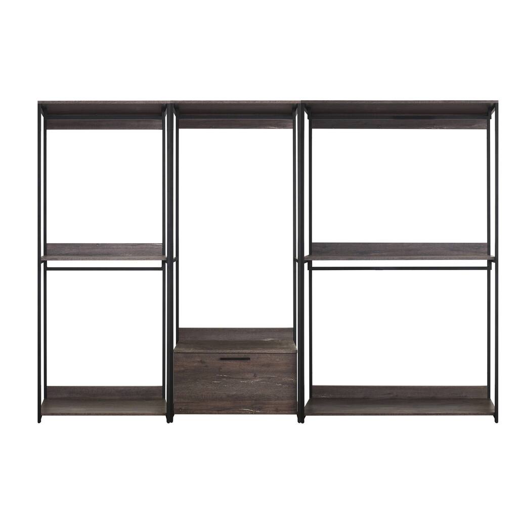 Gin Modular Closet System, 5 Hanging Rods, 5 Shelves, Black Metal