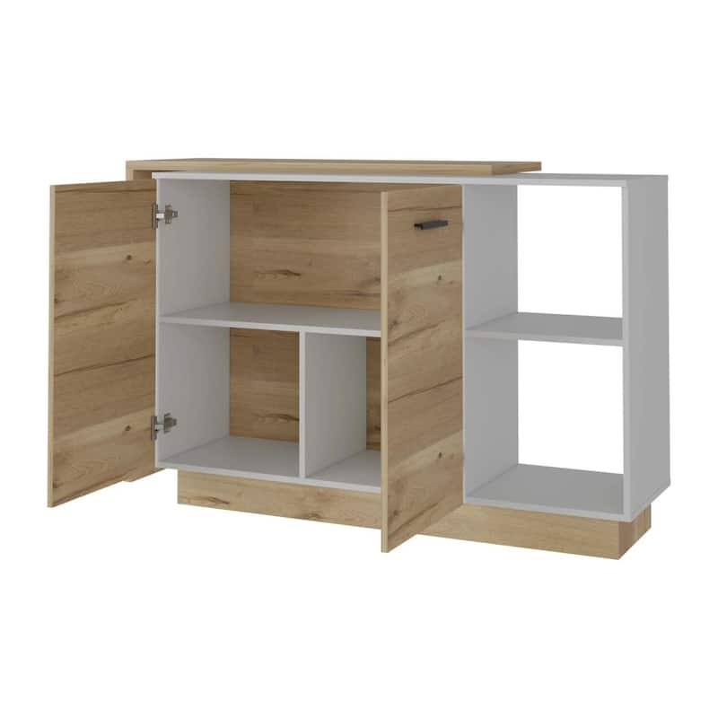 Le Mans Kitchen Island - White Kitchen Cart with Storage & Countertop