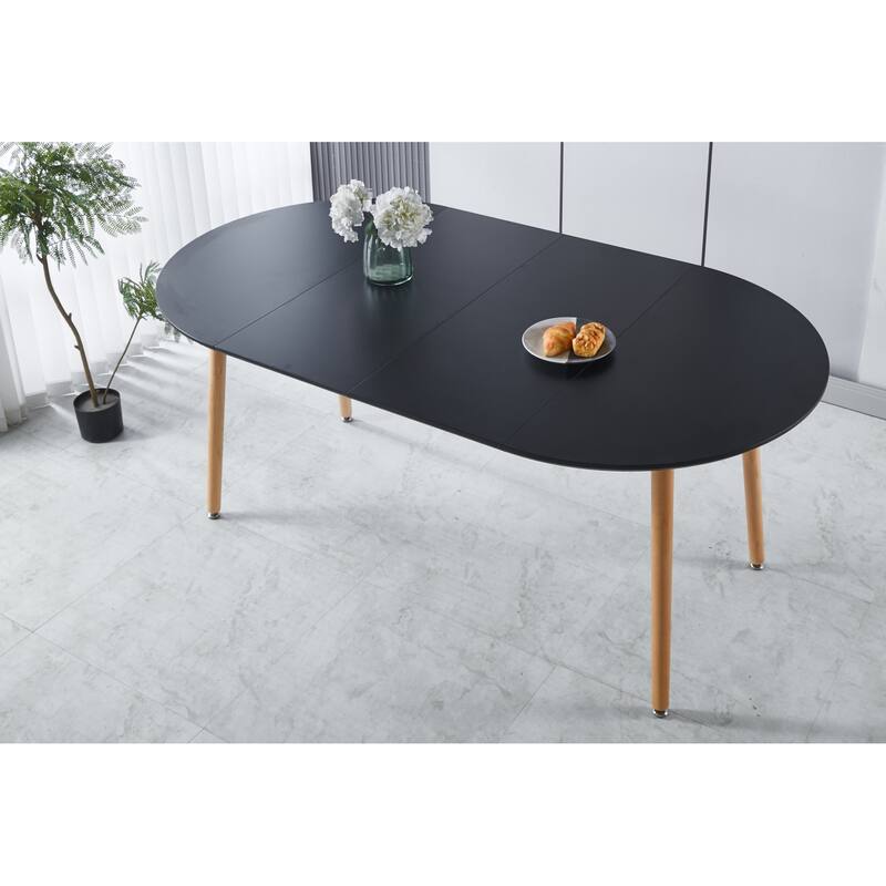 Extensible Oval Dining Table for 4-6 Person, Multi-functional Office Dining Table, Kitchen Table with MDF Top & Metal legs