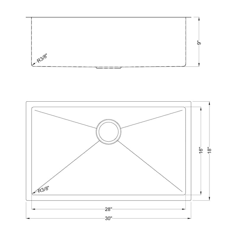 Easygo 304 Premium Stainless Steel Single Bowl 30'' x 18'' x 9'' Undermount Handmade Kitchen Sink - 18*30*9