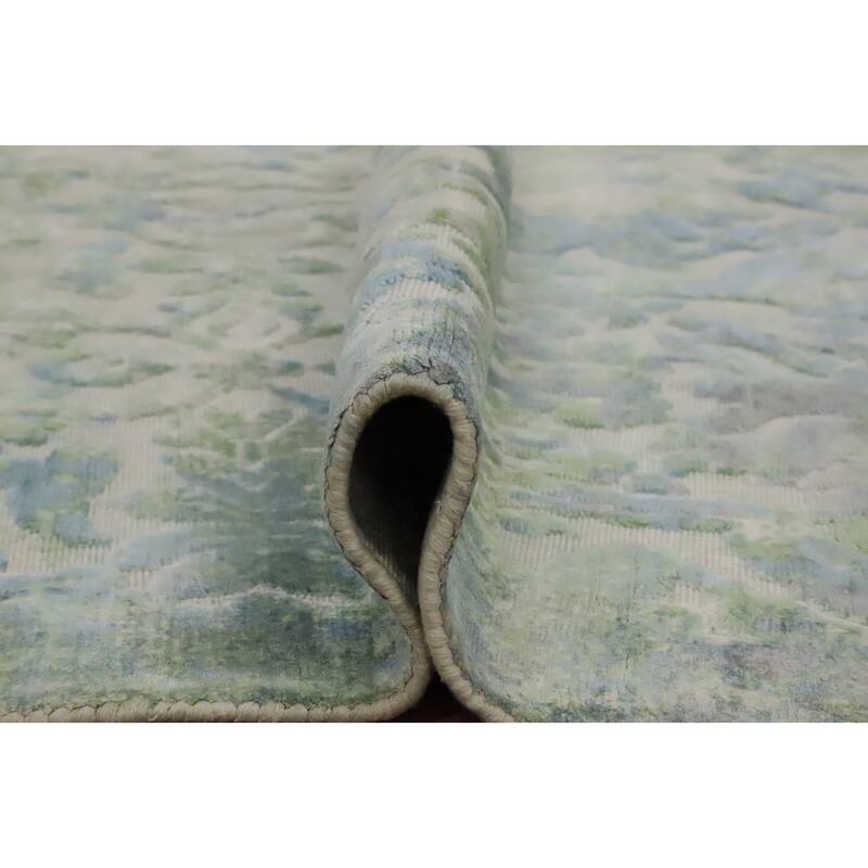 Hand Knotted Oriental Viscose Silk Carpet Modern Abstract Green Abstract Area Rug - 6' 4'' X 4' 1''