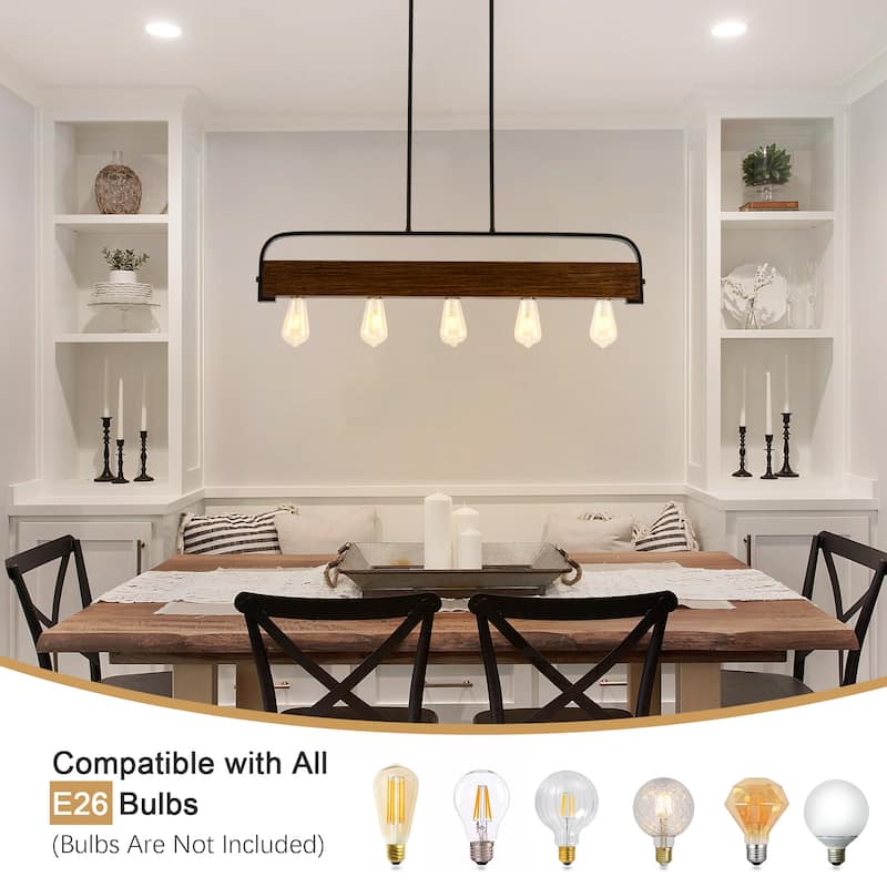 35.82-inch 5-light modern minimalist double-rod metal pendant lamp with adjustable height