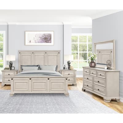 Roundhill Furniture Renova Distressed Parchment Wood 5-piece Bedroom Set