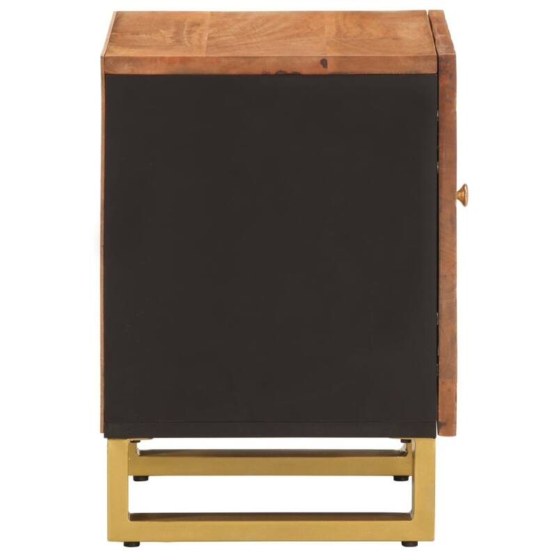 vidaXL Cabinet Nightstand End Table with Door Brown and Black Solid Wood Mango