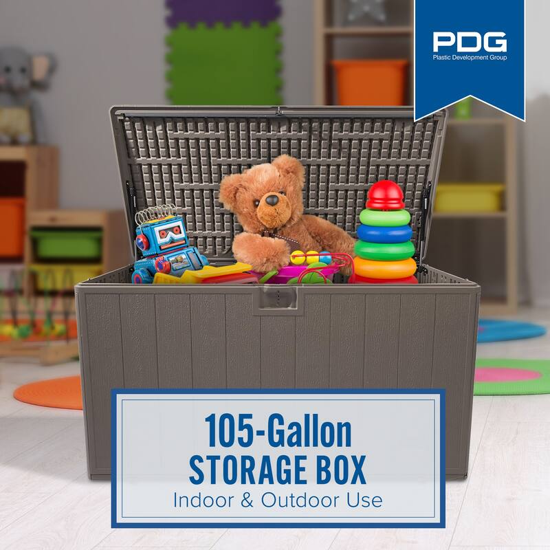 Plastic Development Group 105-Gallon Resin Outdoor Storage Patio Deck Box, Gray