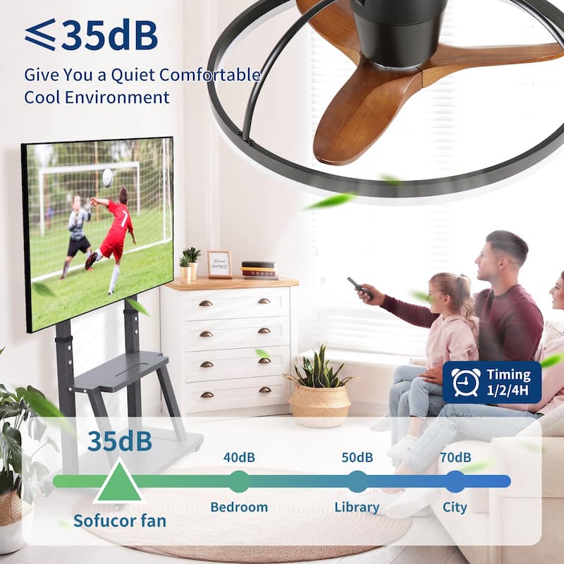 Farmhouse Solid Wood Blade Ceiling Fan with Light and Remote, 24" Low-Profile LED Fan Light Fandelier for Bedroom Kitchen