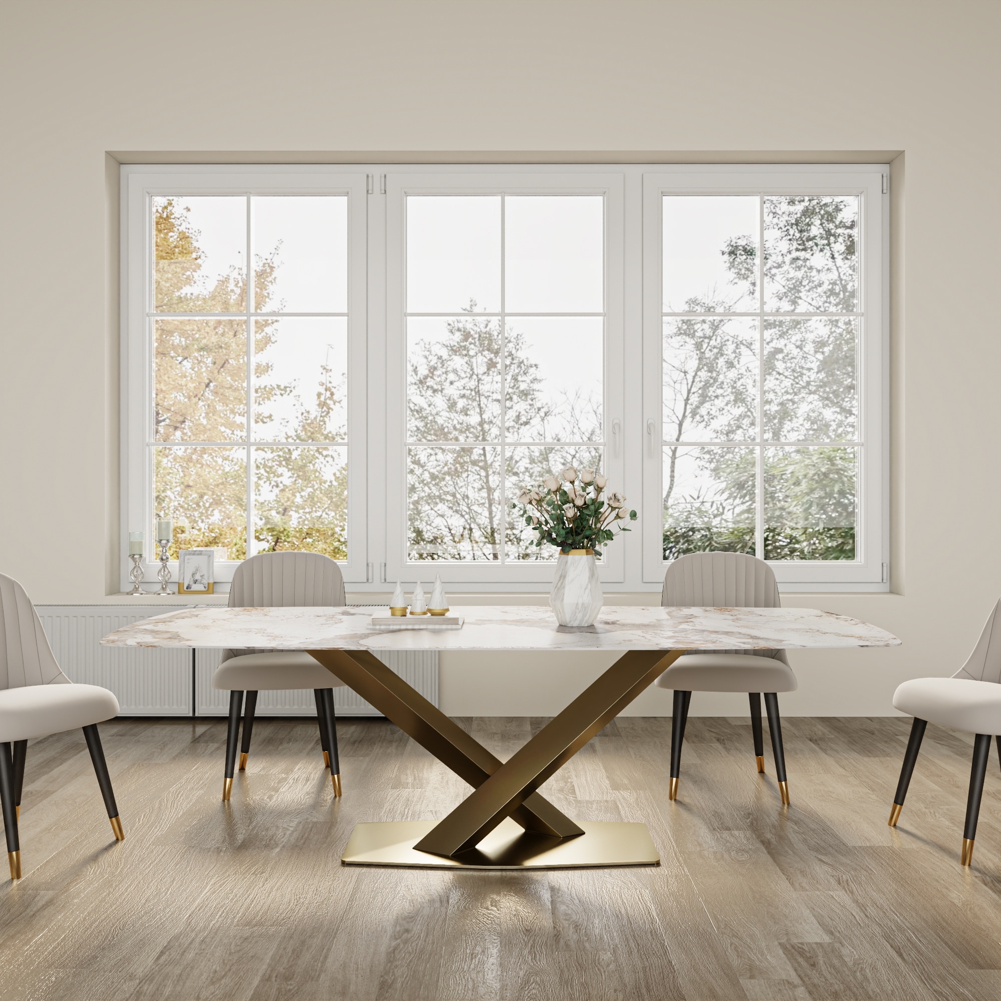 79 Inches Sintered Stone Dining Table for 8, Rectangle Kitchen