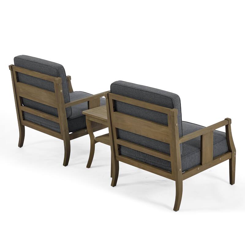 3-Piece Solid Teak Outdoor Patio Furniture Set Armchairs & Storage Table