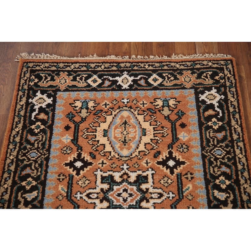 Orange Heriz Serapi Indian Runner Rug Hand-Knotted Wool Carpet - 2'8"x 8'2"