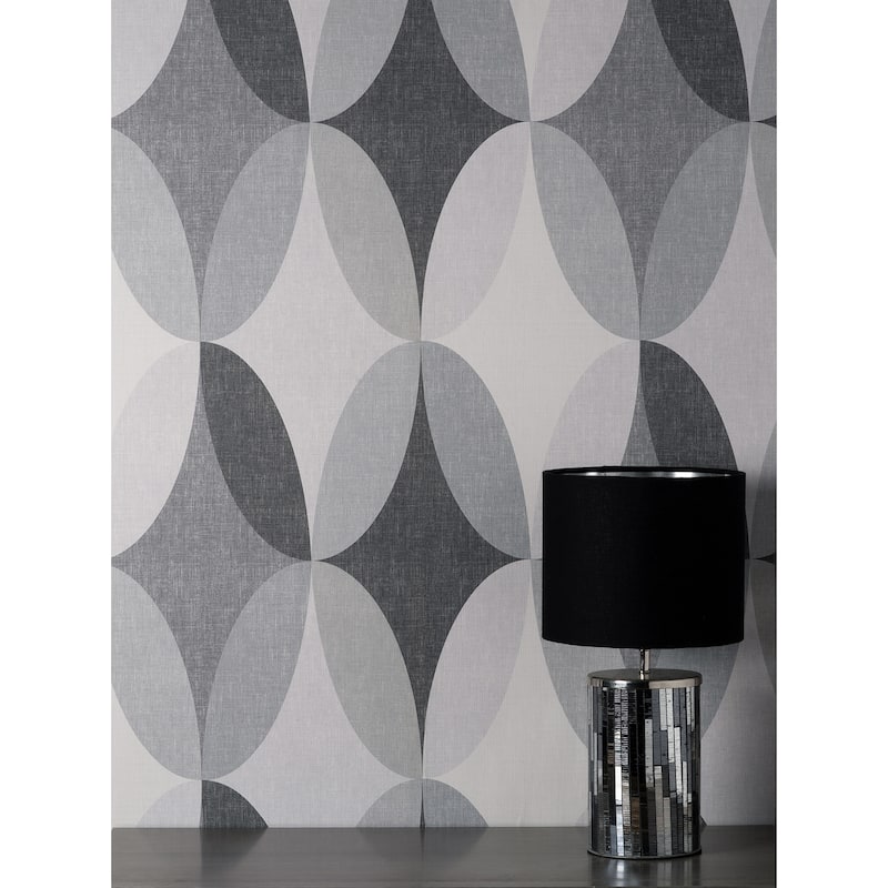 Fine Decor Kirby Charcoal Oval Geo Wallpaper