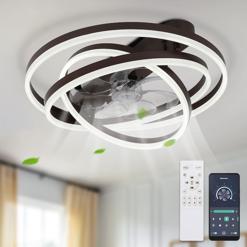 Cusp Barn 24 Inch Low Profile DIY Shape Ceiling Fan with Lights, Flush Mount Silent DC Motor Fandelier, Dimmable LED Lighting
