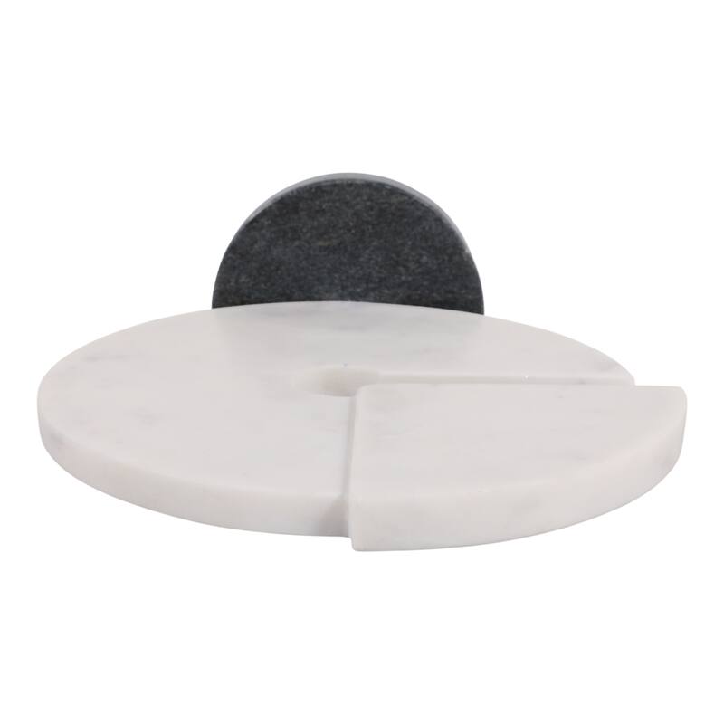 Decorative Round Marble Sculpture Statue - 10", White & Black