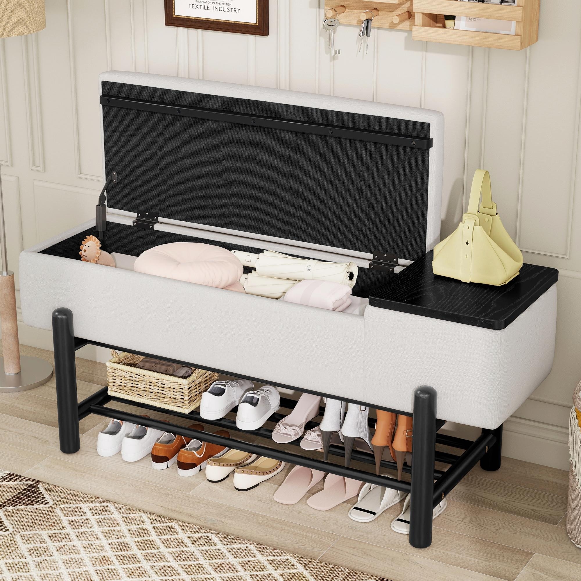 Farmhouse Upholstered Storage Bench with Hidden Compartment