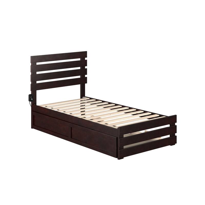 Twin Bed with Trundle - Espresso Finish, Modern Farmhouse Style, Solid Wood Frame, Easy Assembly