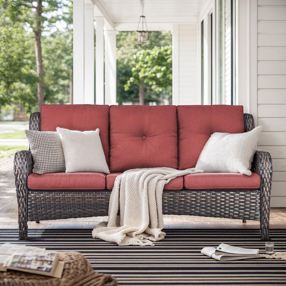 Gymojoy 3-Seat Outdoor Sofa, Durable All-Weather PE Wicker with Olefin Cushions
