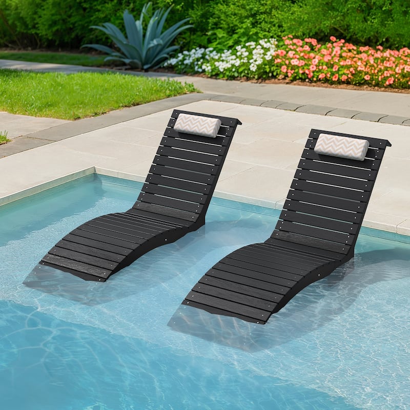 Outdoor Chaise Lounge Chair Set of 2, Patio Lounge Chairs for Outside, HDPE Lounge Chair - 59.8"L x 22"W x 34.8"H - Black