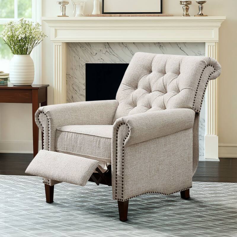 Madison Park Aidan Upholstered Manual Push Back Recliner Chair with Nailheads