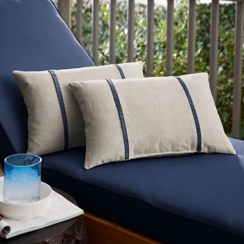Sorra Home Sunbrella Outdoor Double Petite Flange Pillow Set of 2 - Sunbrella - Cast Silver/Spectrum Indigo - 12 in H x 24 in W x 6 in D
