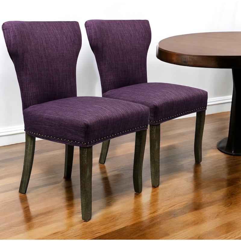 HomeRoots Set of Two Purple And Brown Upholstered Fabric Dining Parsons Chairs - Set of 2