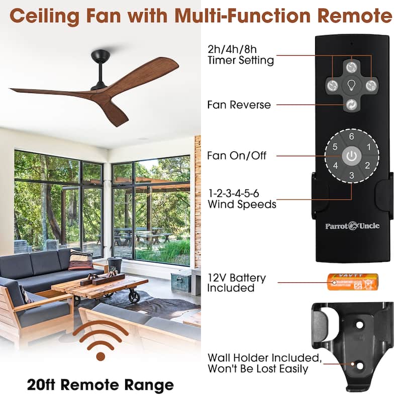Parrot Uncle 52" Matte Black/ White 3 Blades Indoor Propeller Ceiling Fan with Remote, No Lights