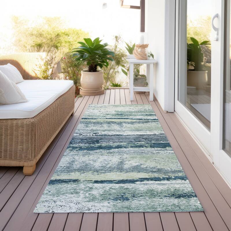 Machine Washable Indoor/ Outdoor Abstract Modern Chantille Rug - Mint - 2'3" x 7'6"