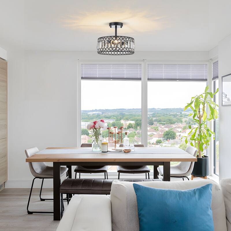Starsky Luxury Crystal Drum Dimmable Semi Flush Mount Light