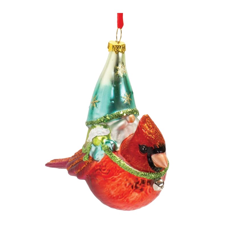 6ct Gnome and Cardinal Christmas Ornaments 4.5"