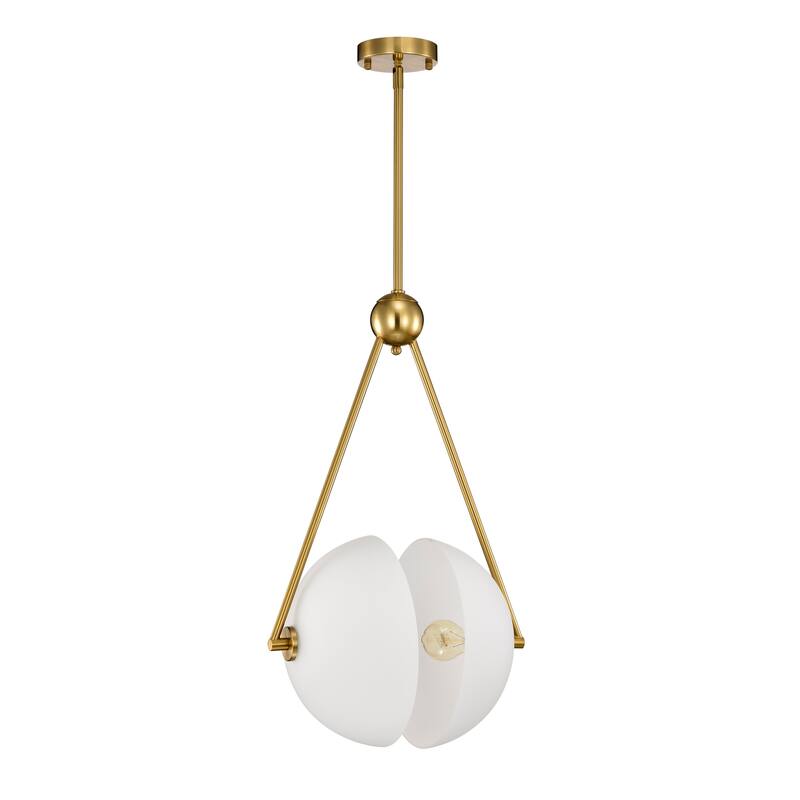 Gethra Split Sphere Brass and Frosted Glass Pendant Ceiling Lamp 2-Light Down Rod