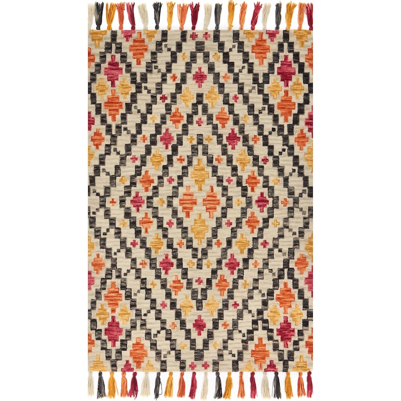 Alexander Home Lena Fiesta Diamond Hand-hooked 100% Wool Rug - 5' x 7'6" - Silver/Fiesta