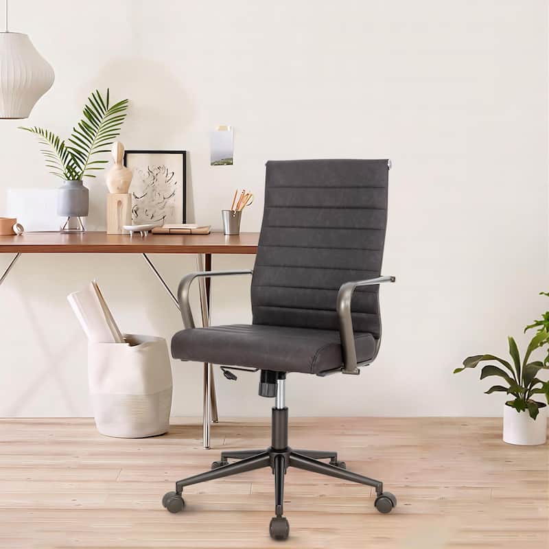 Ergonomic Office Chair Full-Grain Leather with Lumbar Support - Gunmetal