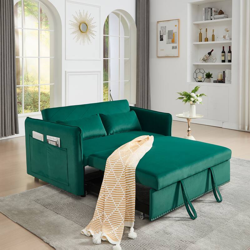 Adjustable Backrest Sleeper Sofa Bed with Storage, Sofa Couch Lounge Sofa Settee Couch with Pull-Out Bed