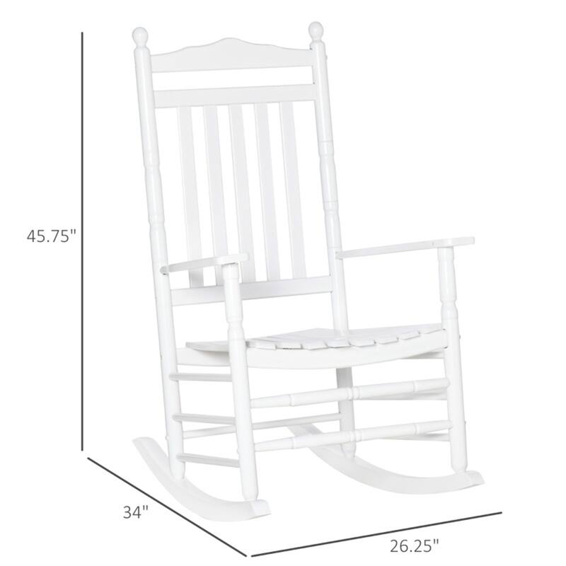 White Poplar Wood Rocking Chair with Ergonomic Backrest and Armrest - 26.25" W x 34" D x 45.75" H