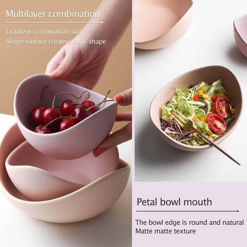 Salad Decorative Bowls Lotus Shaped Pasta Bowls Dishwasher & Microwave Safe, Unique Angled Ceramic Bowls Ideal for Restaurant