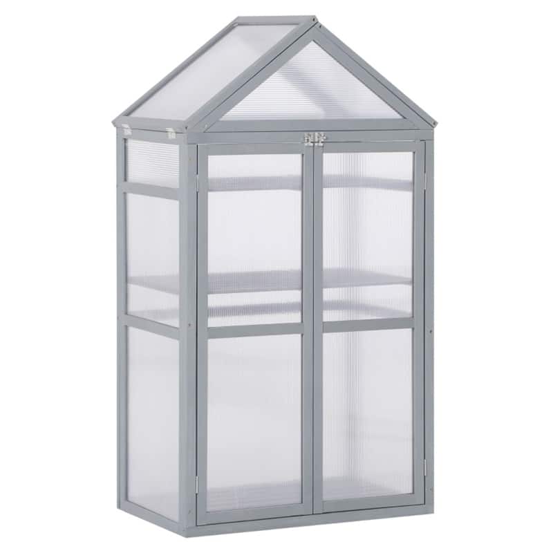 3-Tier Wooden Greenhouse with Panels Garden Plant Protector for Indoor and Outdoor Use - Grey