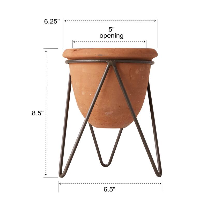 Terracotta Pot with Metal Stand