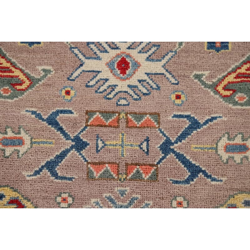 Geometric Kazak Oriental Runner Rug Handmade Red Wool Carpet - 2'7" x 9'7"