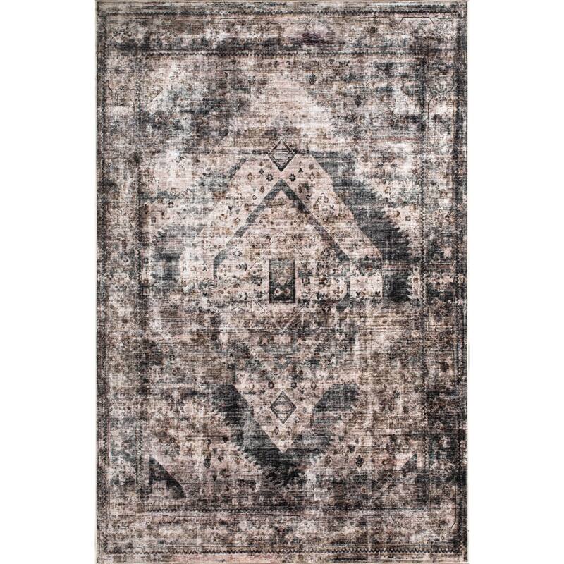 Machine Washable Collection Grey/Beige/Brown Abstract Area Rug