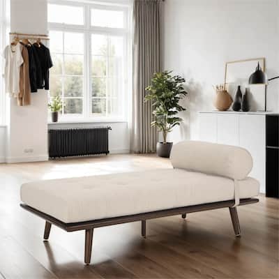 Upholstery Chaise Lounge with Rolled Pillow and Wood Frame
