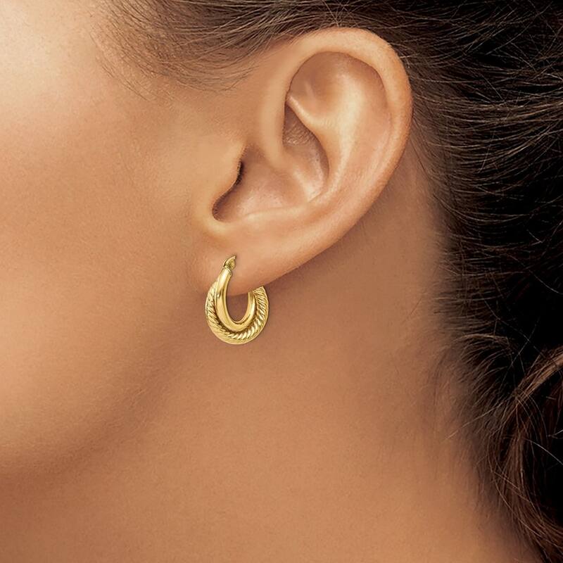 Curata 14k Yellow Gold Polished and Twisted Double Hoop Earrings 12x5mm