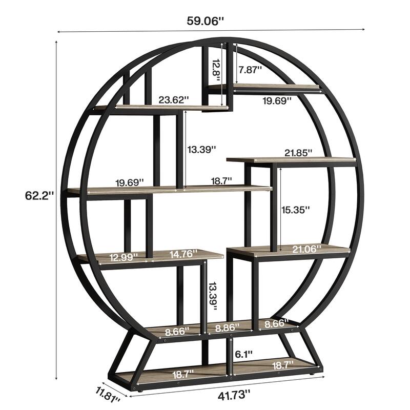 Industrial Wood Book Shelf with Staggered Shelves