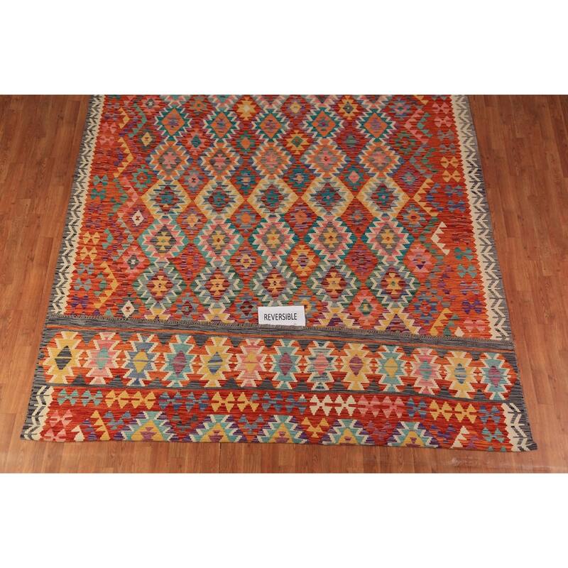 Kilim Oriental Area Rug Flatweave Tribal Living Room Wool Carpet - 8'2"x 11'6"