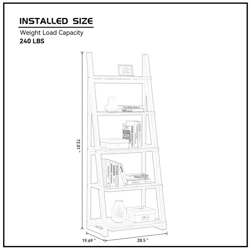 5-Tier Shelves,Bookshelf, Storage Rack, Bookcase with Rubber Wood Frame, Ladder Shelf for Living Room, Home Office