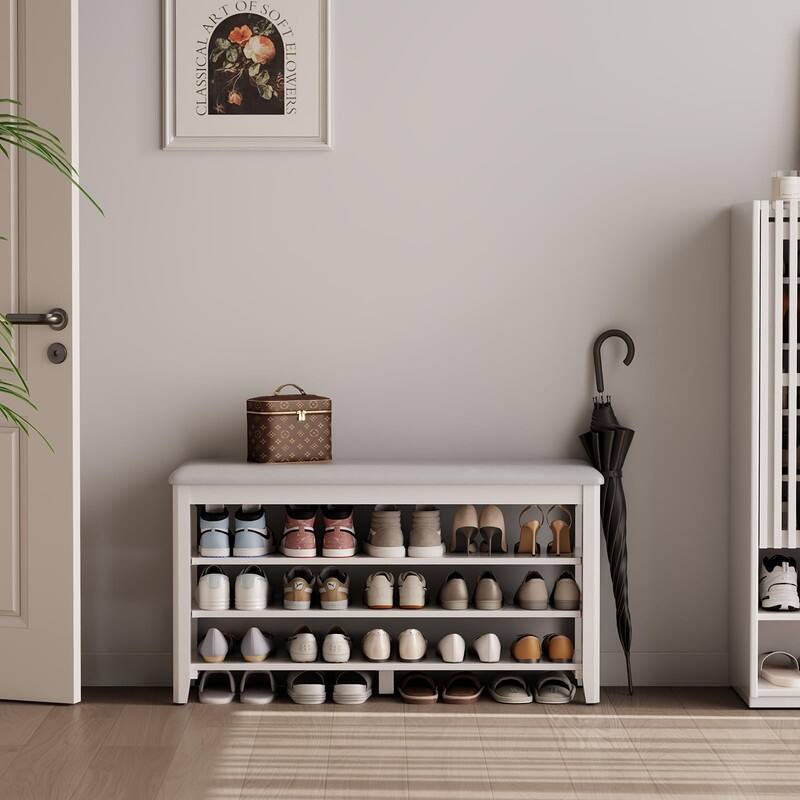 3 Tiers Shoe Storage Bench - 11.81"D x 39.4"W x 20.47"H - White