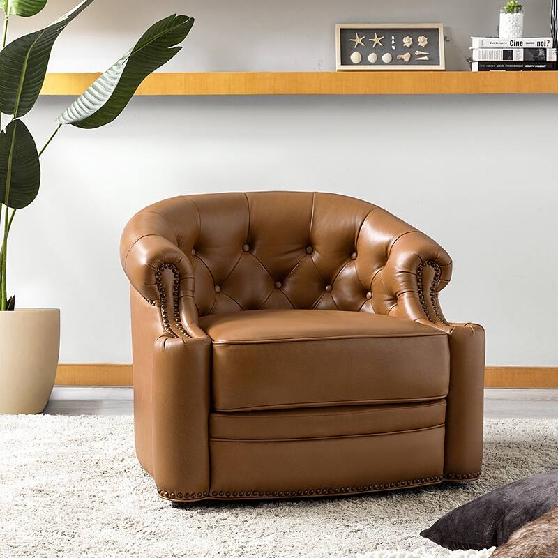 Felipe Traditional Genuine Leather 360° Swivel Chair With Tufted Back with Fully Assembled By HULALA HOME - Camel