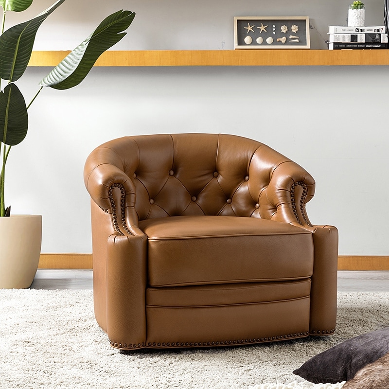 HULALA HOME Felipe Traditional Genuine Leather 360° Swivel Chair with Removable Cushion and Fully Assembled